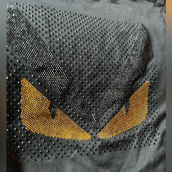 - Fendi Monster crystal embroidered logo tshirt Sz 52 black Large - Picture 3 of 9